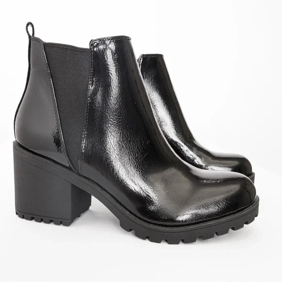 Patent leather look lug sole Chelsea boot black Dirty Laundry Lita 8.5 fall boot - Picture 9 of 16